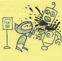the comic panel with ninja on the left and robot on the right