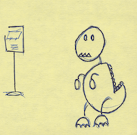 the comic panel with blank on the left and dinosaur on the right