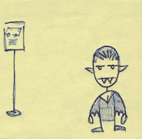the comic panel with blank on the left and vampire on the right