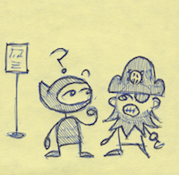 the comic panel with ninja on the left and pirate on the right