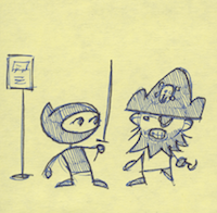 the comic panel with ninja on the left and pirate on the right
