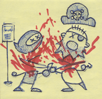 the comic panel with ninja on the left and pirate on the right