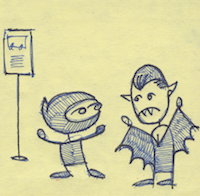 the comic panel with ninja on the left and vampire on the right