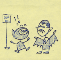the comic panel with ninja on the left and vampire on the right